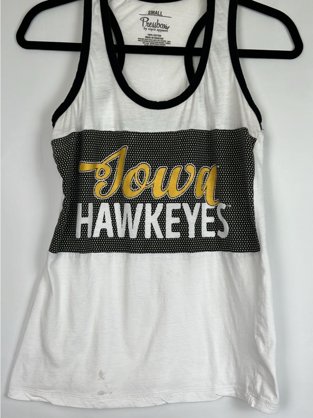Pressbox White Tank with Black Trim and Yellow Iowa Script